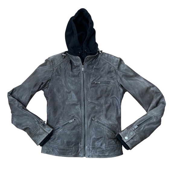 Bod & Christensen Jackets & Blazers - Bod & christensen gray leather roxanne hooded jacket small detachable biker S